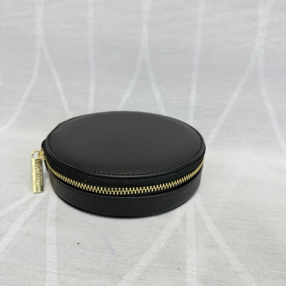 Shane Company Round Travel Jewelry‎ Box/Case - Black PU Leather New